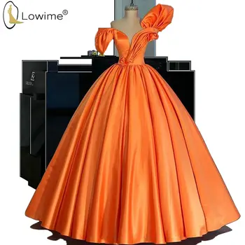 Оранжевое Пышное бальное платье с рюшами, Вечерние платья для мусульманского выпускного Вечера с Круглым вырезом Vestido De Festa