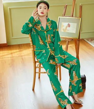 Пижама Tiger Premium Ice Silk, женские брюки с длинным рукавом, Новая пижама pigiami donna для женщин
