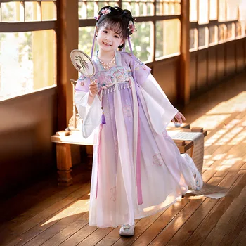 Платье для китайских традиционных народных танцев Для девочек, Фиолетовый Танцевальный костюм Феи, Платья Принцессы Hanfu Для девочек, Детская праздничная одежда для косплея