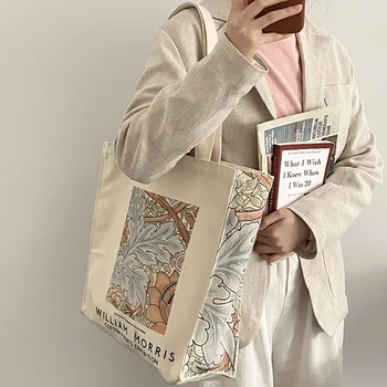 Повседневная сумка-тоут, сумка для масляной живописи, Очень Толстая Холщовая сумка на плечо, Винтажная сумка Van Gogh Morris, Большая простая сумка для покупок 2023