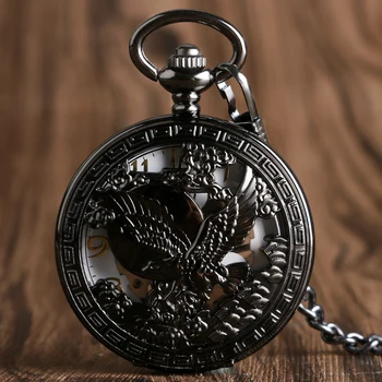 Полый Черный Летающий Орел Механические карманные часы с ручным заводом, циферблат с арабскими цифрами, Антикварные Стильные часы, подарок для мужчины
