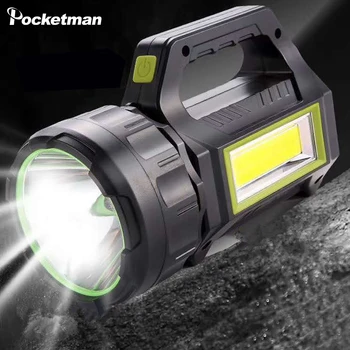 Портативный Ручной прожектор, фонарик на солнечной батарее/USB-зарядке, Водонепроницаемый фонарь Lanterna с боковым освещением для кемпинга