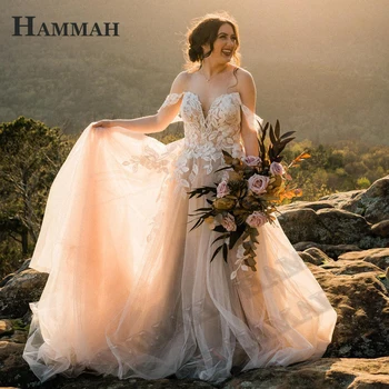 Свадебные платья HAMMAH для невесты, Классические Платья со шлейфом, Vestido De Casamento, с открытыми плечами, на заказ