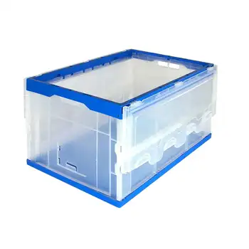 Складные пластиковые ящики для хранения емкостью 17,17 галлона со складной рамой, прозрачные и синие