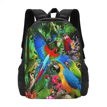 Сумка с рисунком попугая, Студенческий рюкзак, Птицы, Попугаи, Тропический Ара, Радужный Попугай, Джунгли, Тропический лес, Любитель попугаев