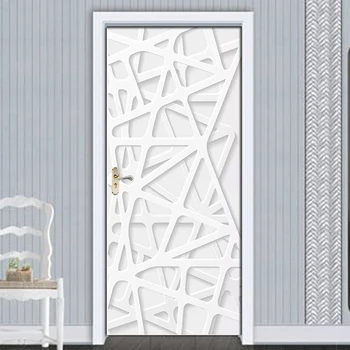 Съемные дверные наклейки Европейская 3D Белая линия, Водонепроницаемая дверь в гостиную, спальню, 3D обои, самоклеящиеся наклейки на стены