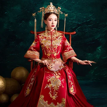 Традиционное Свадебное Платье Чонсам С Цветочной Вышивкой в Китайском Стиле Для Банкета, Женское Винтажное Ципао китайская одежда