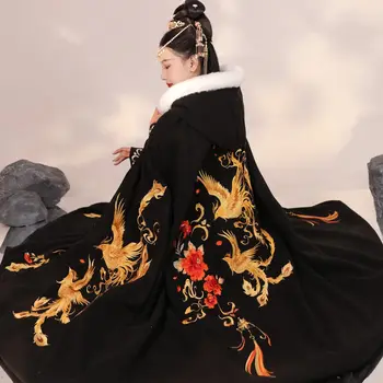 Традиционный китайский Плащ Ханфу, Элегантное пальто с вышивкой, Женское Зимнее Теплое пальто, Древний Косплей, Сказочная Принцесса, Накидка с капюшоном