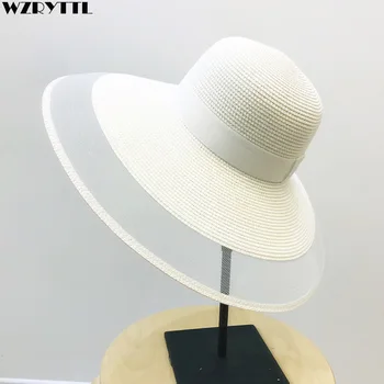 Увлекательный вуаль сетка шляпа Солнца УПФ 50+ дамы шляпы Кентукки Дерби широкими полями соломенная шляпа женская летняя пляжная кепка шляпы платье шляпа