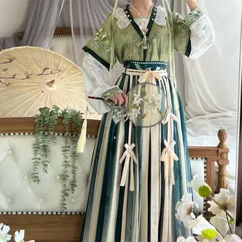 Улучшенный китайский стиль, комплект одежды Hanfu, Женская Элегантная винтажная фестивальная восточная одежда, Косплей Hanfu, женская винтажная одежда HS29