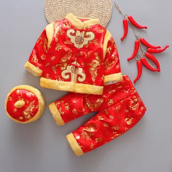 10 цветов, Детский Новогодний костюм Тан, 3 шт., Китайские традиционные детские костюмы на Годовщину Свадьбы, Зимние хлопковые костюмы для мальчиков и девочек, теплые Hanfu
