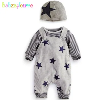 2 шт./от 3 до 24 месяцев/весенне-осенняя одежда для малышей, комплекты одежды для маленьких мальчиков, повседневная хлопковая футболка в полоску + комбинезон, одежда для новорожденных BC1564