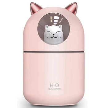 2X Увлажнитель воздуха Cute Cat Cool Mist для дома, кошачий ночник, необходимый чистый воздух для детской комнаты, простота в очистке Розовый