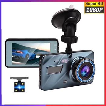 4-дюймовый Автомобильный видеорегистратор Dash Camera Заднего вида с двойным объективом Full HD 1080P Запись цикла G-сенсором Dash Cam Видеорегистратор Автомобильная Камера