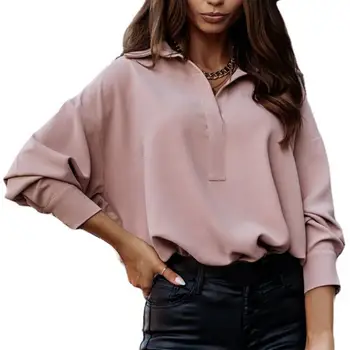 50% Прямая поставка!!Женская блузка с отложным воротником, простая летняя женская рубашка с рукавами-фонариками для работы