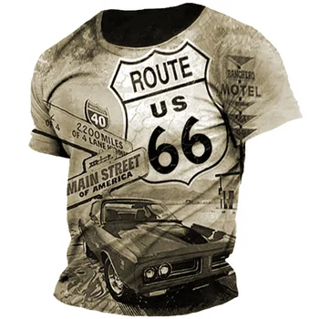 66 Highway, мужские футболки, летняя футболка оверсайз, 3D принт, ретро, короткий рукав, винтажная уличная одежда, топы в стиле хип-хоп, футболка, мужская одежда
