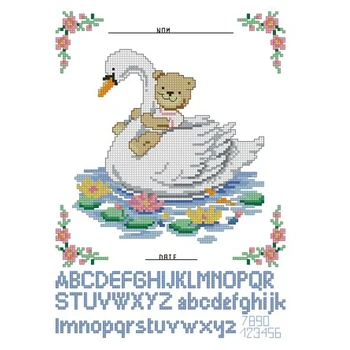 Amishop Бесплатная доставка, Высококачественный Прекрасный набор для счетной вышивки крестом, Лебедь, Плюшевый мишка, Алфавит для рождения Vervaco 70841