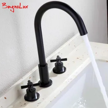Bagnolux 100% твердая латунь новейший простой дизайн, широко распространенный кран на бортике, матовый черный смеситель для ванной комнаты с двойной поперечной ручкой