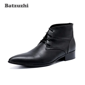 Batzuzhi/Мужские Ботильоны Японского Типа, Ботинки из натуральной кожи с острым Носком, Мужские Официальные Ботинки для деловых мужчин на Шнуровке, Botas Hombre, 46