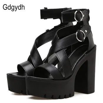 Gdgydh, Модные женские босоножки на однотонной платформе, Летняя обувь на высоком каблуке с открытым носком в Римском стиле, женская обувь-гладиатор с пряжкой