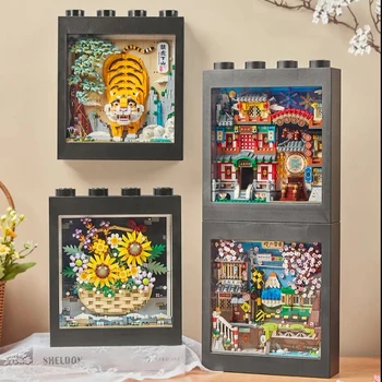 Loz Мини Креативная фоторамка с рисунком тигра, строительный блок, Вишневый цвет, трамвай Династии Тан, Банкетный декор в виде подсолнуха, детские подарки