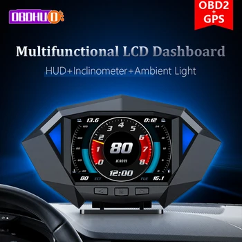 OBDHUD P1 Head Up Display Автоматический Дисплей OBD2 + GPS Автомобильный Датчик HUD Цифровой Спидометр Температура воды Расход топлива Охранная Сигнализация