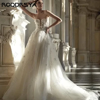 RODDRSYA, свадебное платье без бретелек из тюля в стиле бохо для женщин, Иллюзионное кружевное платье для невесты, Вечерние аппликации, Пляжные свадебные платья в богемном стиле