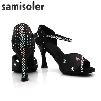 Samisoler, черные туфли для бальных танцев со стразами, женская обувь для Сальсы, женская профессиональная обувь для танго и латиноамериканских танцев на высоких каблуках