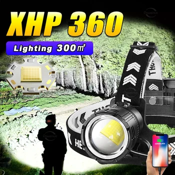 XHP360 Супер Мощный светодиодный Налобный фонарь Новая Перезаряжаемая Фара XHP160 XHP90 Головной Фонарик Высокой Мощности Налобные Фонари Рыболовный Фонарь