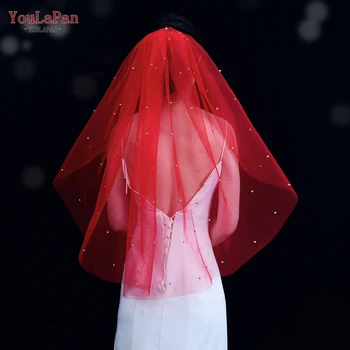 YouLaPan V89 Свадебная Фата Красного Цвета Индийская Свадебная Красная Фата с Жемчугом Соборная Фата Свадебная Фата в стиле барокко