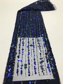 Африканская кружевная ткань С блестками, Высококачественная французская Тюлевая Кружевная ткань, Нигерийская сетка, Кружевной материал для свадебного платья, 5 ярдов