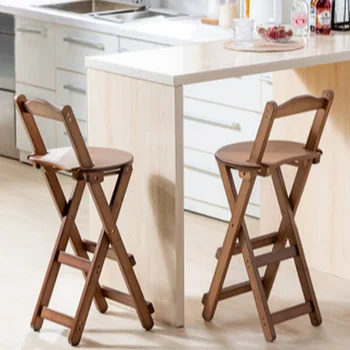 Барный стул со спинкой, Складной высокий стул для гостиной, барный стул из массива дерева, современный простой барный стул для семейной столовой