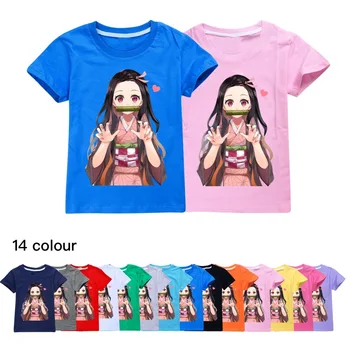 Детские футболки с изображением Demon Slayer, Хлопковые футболки с короткими рукавами, Летние топы с героями мультфильмов для подростков, одежда для мальчиков и девочек