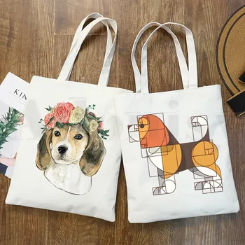 Забавные сумки для покупок с изображением собак породы Бигль и графическим мультяшным принтом, Модная повседневная сумка Pacakge для девочек