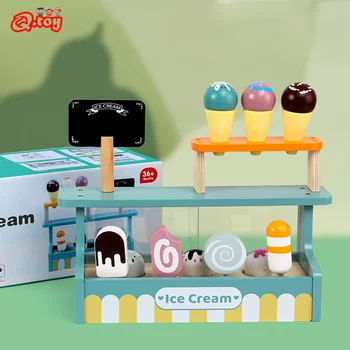 Лоток для мороженого, имитирующий деревянную игрушку, кухонный набор, рожок для мороженого Монтессори, пищевые игрушки для детей дошкольного возраста