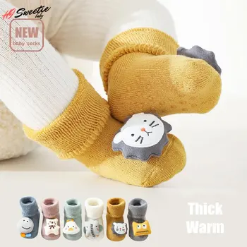 Махровые носки для новорожденных, осенне-зимние теплые утолщенные носки для мальчиков, носки для кукол, нескользящие детские носки в пол от 0 до 3 лет