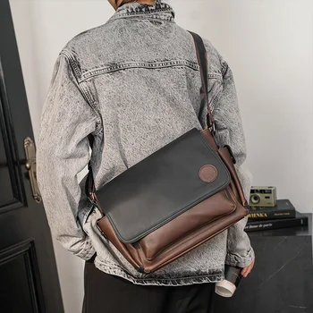 Модная кожаная сумка-мессенджер в стиле пэчворк, мужские сумки через плечо Большой емкости, мужские сумки через плечо