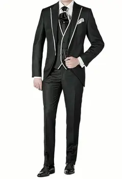 Мужские черные костюмы, дизайнерские свадебные костюмы для женихов, костюмы для званого ужина (куртка + жилет + брюки)   Выпускной