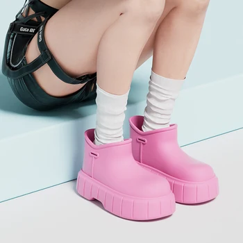 Новые женские Непромокаемые ботинки на толстой подошве, нескользящие, из ЭВА, Сверхлегкие, водонепроницаемые, однотонные, с короткой Трубкой, Модные, Повседнев