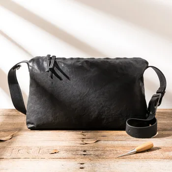 Простая роскошная мужская черная сумка из натуральной кожи высокого качества для путешествий на открытом воздухе, натуральная сумка первого слоя из воловьей кожи на плечо