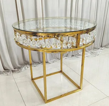 Свадебная Круглая Золотая Нержавеющая Сталь, Металлический Прозрачный Кристалл, Акриловый Стол для Свадебного Торта