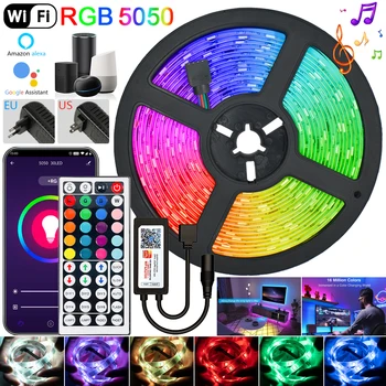 Светодиодные ленты RGB 5050 Bluetooth WIFI Управление Fita 16,4-65,6 футов Для телевизора, компьютера, спальни, праздничной вечеринки Поддержка Alexa Google