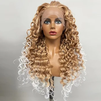 Синтетические светлые парики для женщин на кружеве без пробоя, Длинные Вьющиеся волосы, Вечеринка/Косплей Аниме, Высокотемпературное волокно