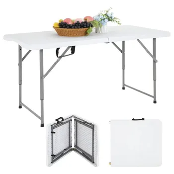 складной стол длиной 4 фута, регулируемая высота, стол для кемпинга, офисный стол для пикника в помещении/на открытом воздухе, скамейка для кемпинга, белый