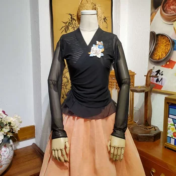 Топы и юбки для корейских народных танцев на заказ из черной сетки Ханбок