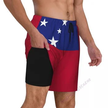 Флаг Самоа, 3D Мужские Плавки С компрессионной подкладкой, 2 в 1, Быстросохнущие летние Шорты для плавания с карманами